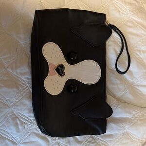 Betsy Johnson Black and White Dog Design Clutch